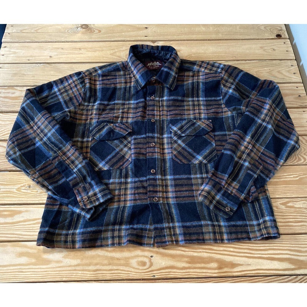Vintage Alpine Country Plaid Button Up Shirt Size Large Men's Brown Long Sleeve